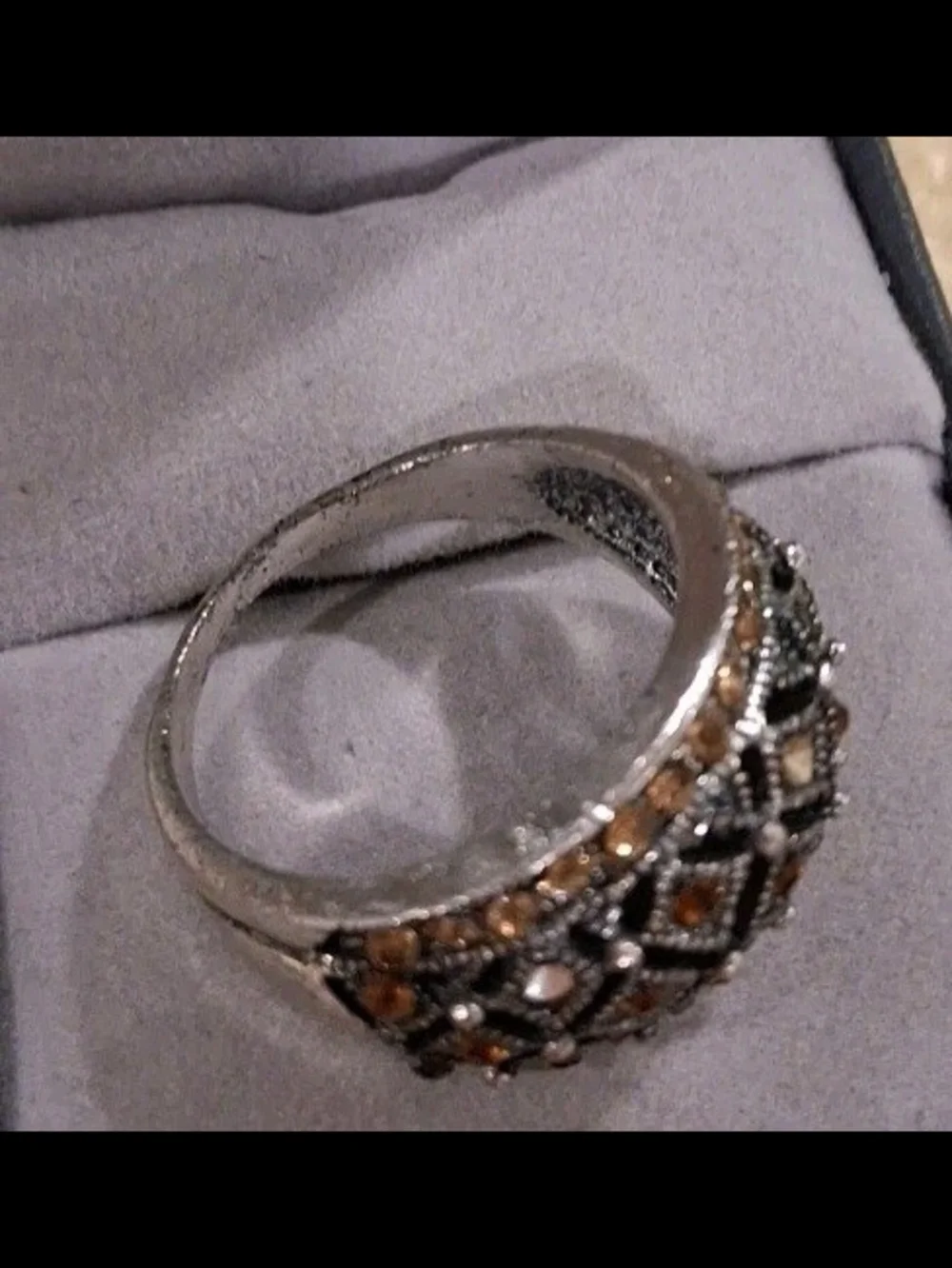 Amber Crystal Statement Ring in Antique Silver